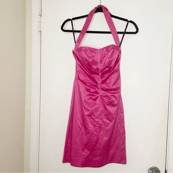 Y2K Vtg Betsey Johnson hot pink satin halter top mini dress 2 women’s - Picture 2 of 13